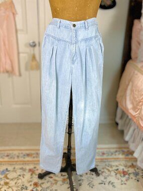 Vintage 80s Palmetto's Pleated Mom Jeans, Light Wash Denim High Waisted Tapered